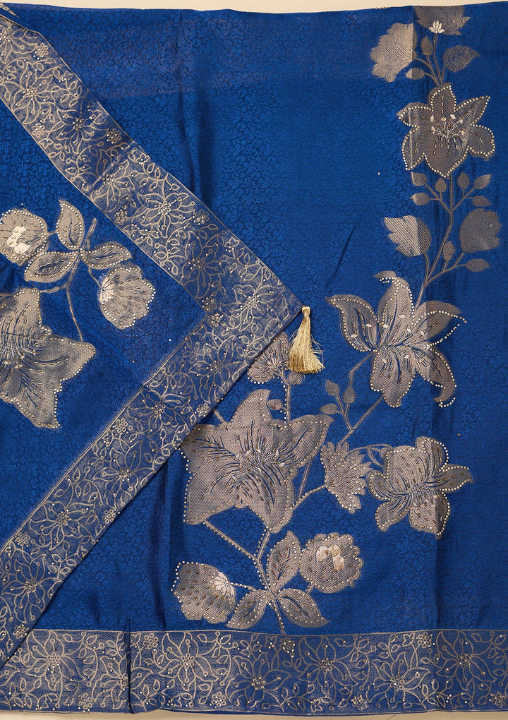 Blue Stonework (Gold) Dola Silk Unstitched Salwar Suit