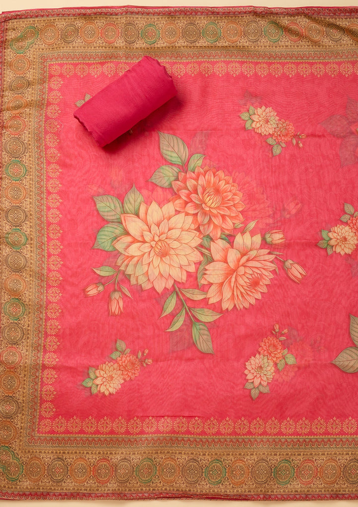 Pink Threadwork Chanderi Unstitched Salwar Suit