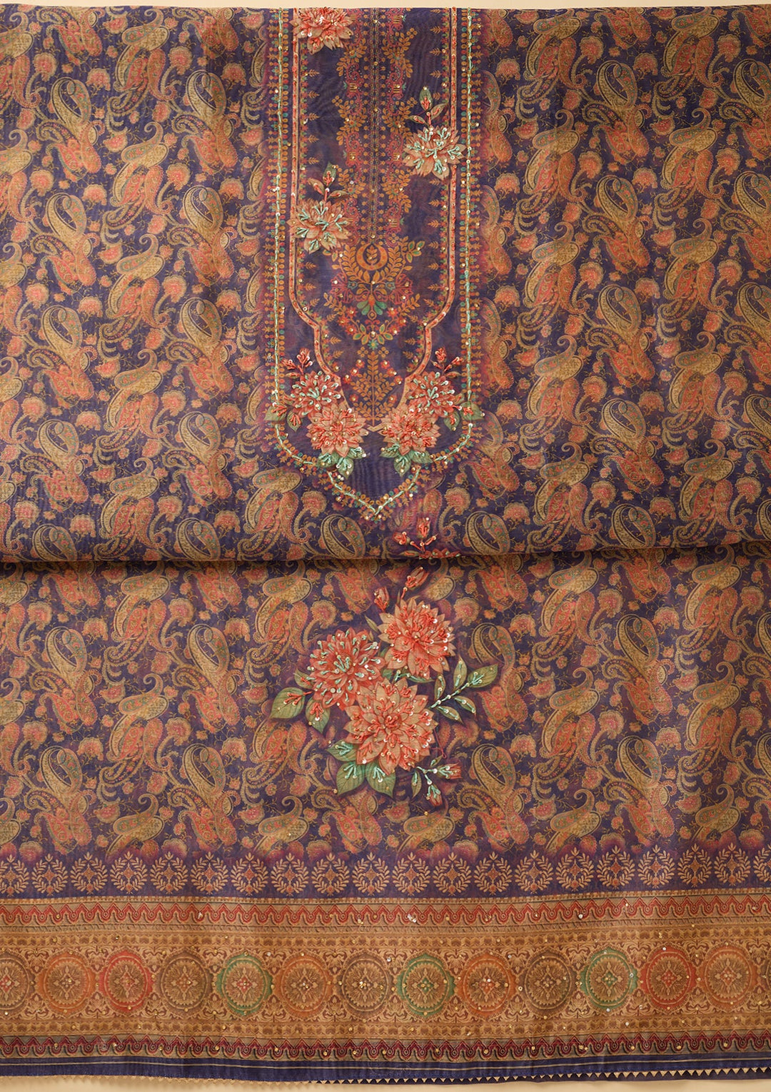 Purple Threadwork Chanderi Unstitched Salwar Suit