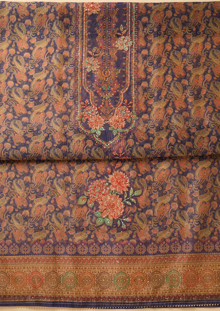 Purple Threadwork Chanderi Unstitched Salwar Suit