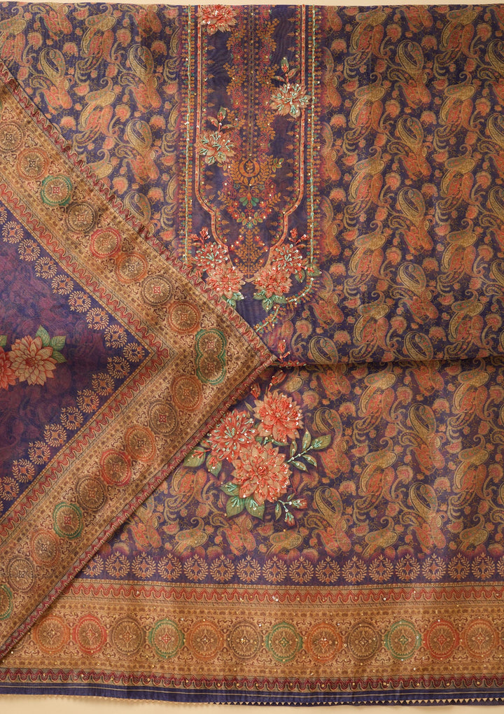 Purple Threadwork Chanderi Unstitched Salwar Suit