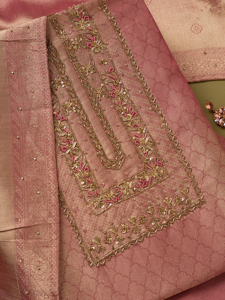 Onion Pink Cutdana Dola Silk Unstitched Salwar Suit