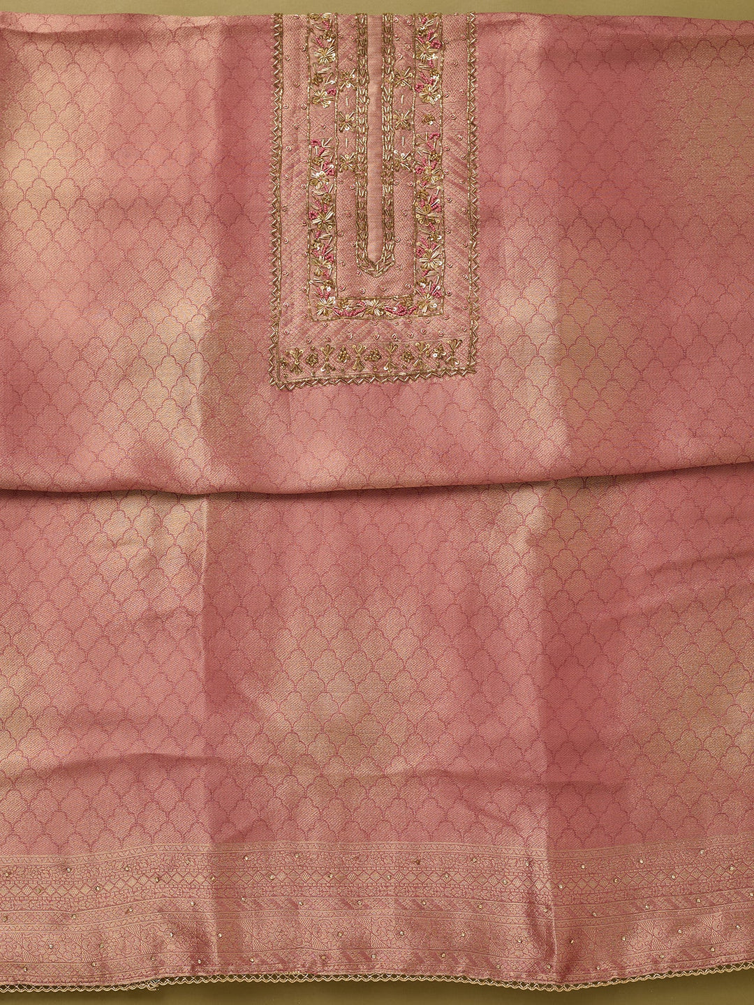 Onion Pink Cutdana Dola Silk Unstitched Salwar Suit