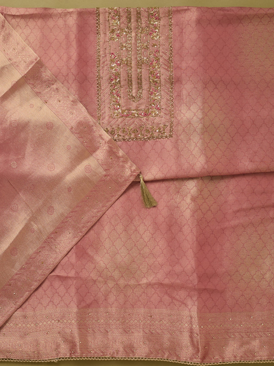 Onion Pink Cutdana Dola Silk Unstitched Salwar Suit