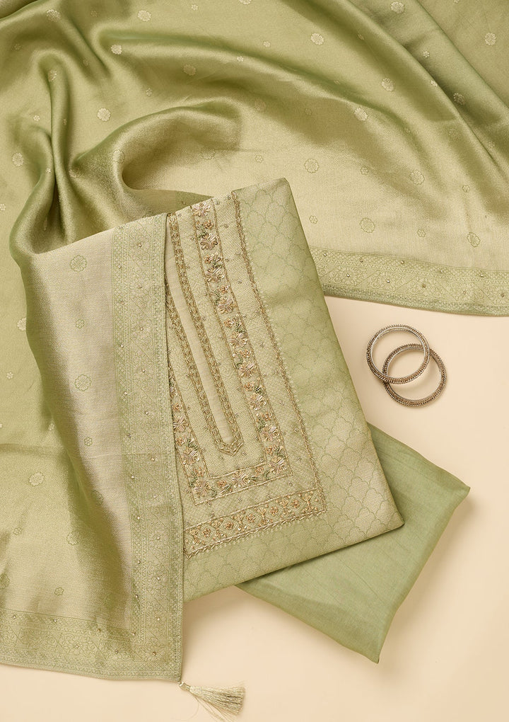 Pista Green Cutdana Dola Silk Unstitched Salwar Suit