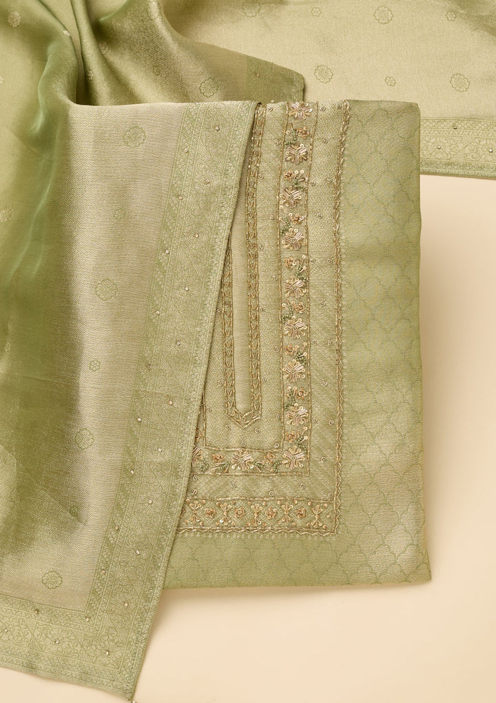 Pista Green Cutdana Dola Silk Unstitched Salwar Suit