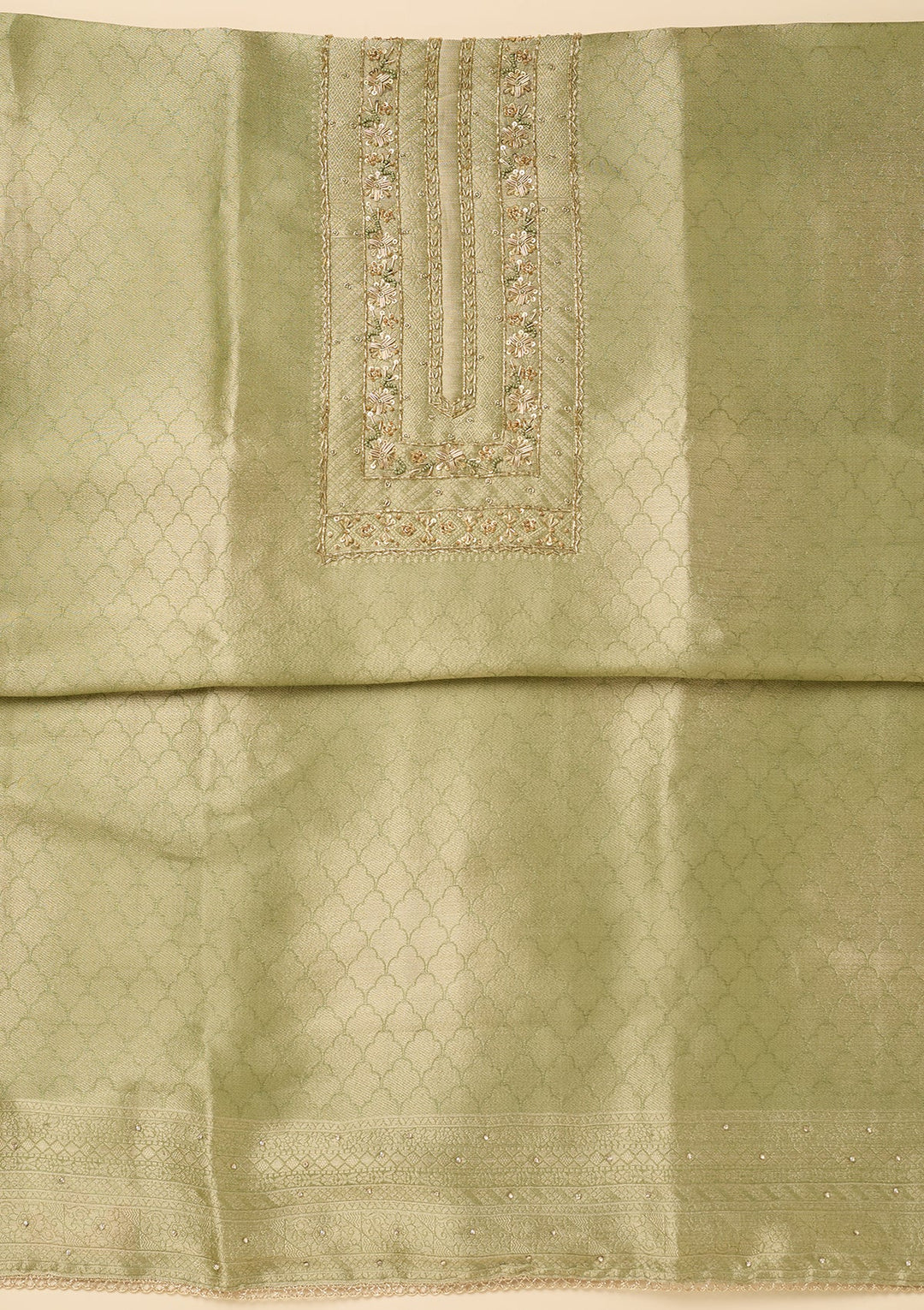 Pista Green Cutdana Dola Silk Unstitched Salwar Suit