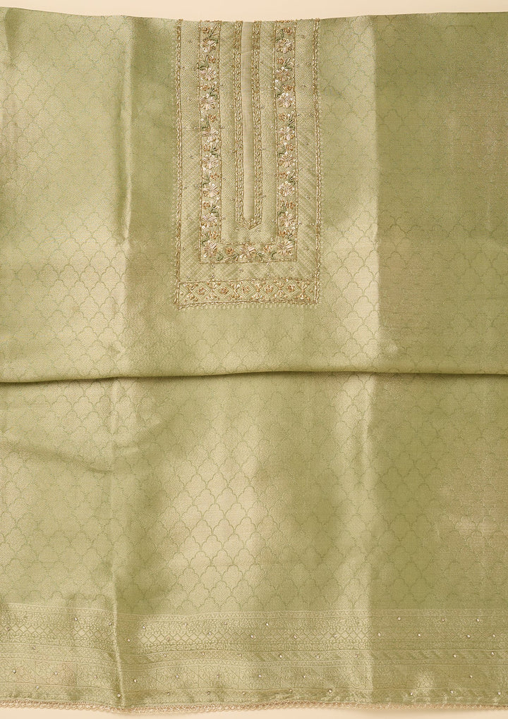 Pista Green Cutdana Dola Silk Unstitched Salwar Suit