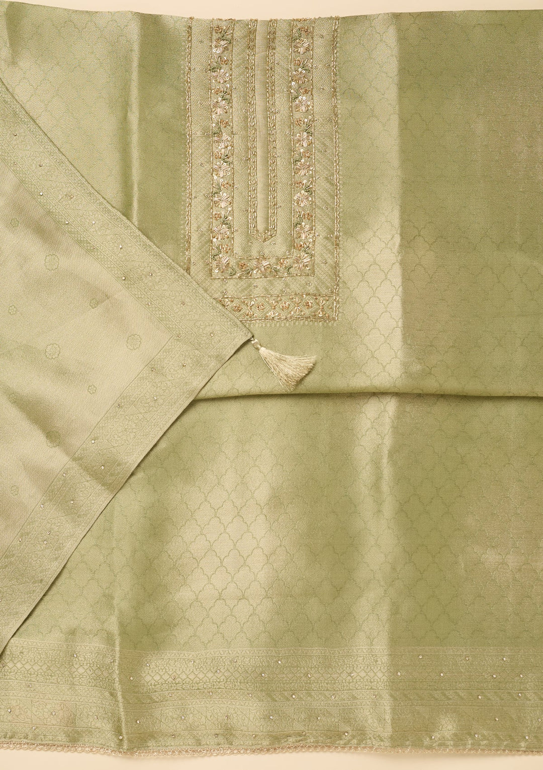 Pista Green Cutdana Dola Silk Unstitched Salwar Suit