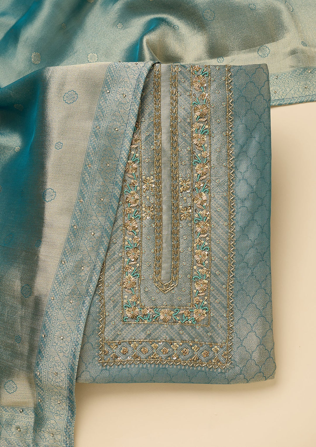 Sky Blue Cutdana Dola Silk Unstitched Salwar Suit