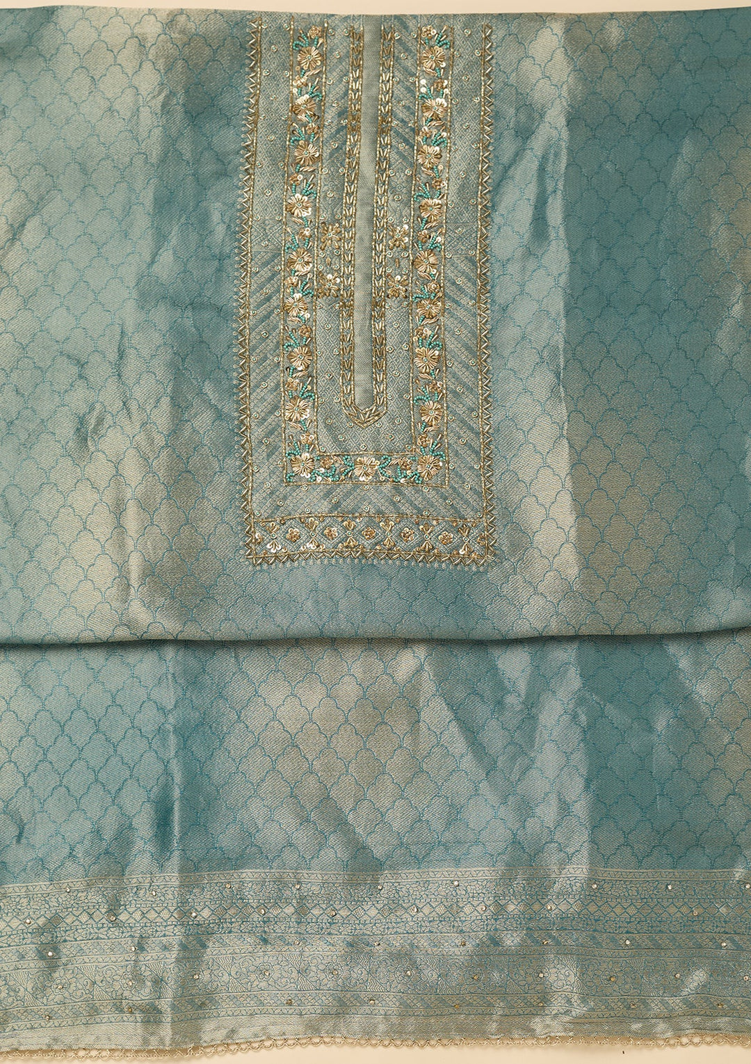 Sky Blue Cutdana Dola Silk Unstitched Salwar Suit