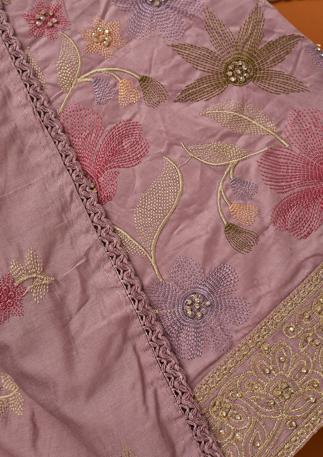 Lavender Threadwork Cotton Unstitched Salwar Suit