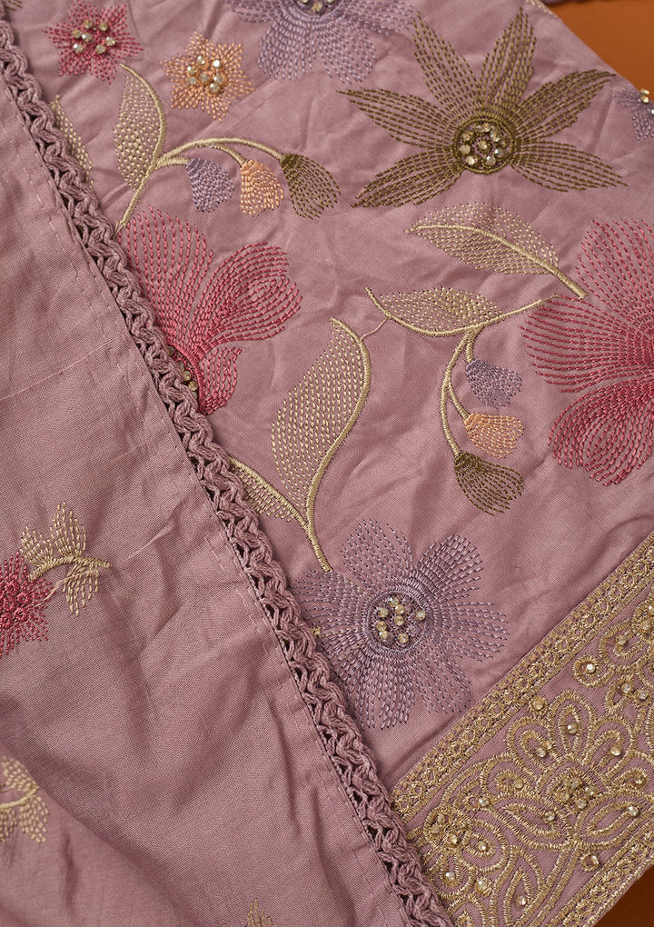 Lavender Threadwork Cotton Unstitched Salwar Suit
