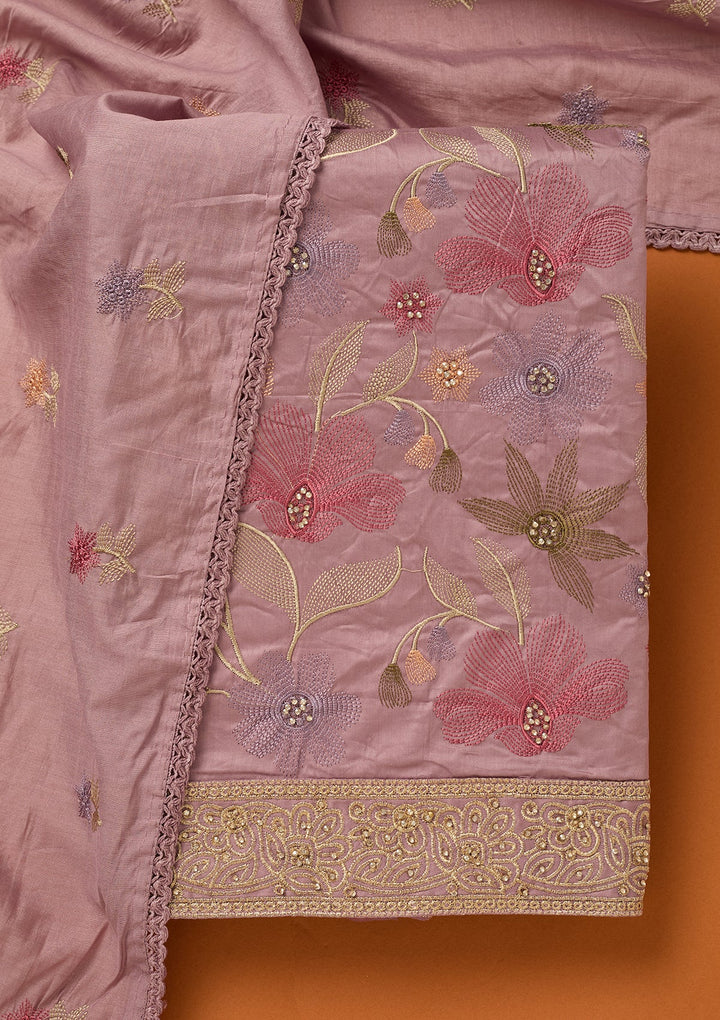 Lavender Threadwork Cotton Unstitched Salwar Suit