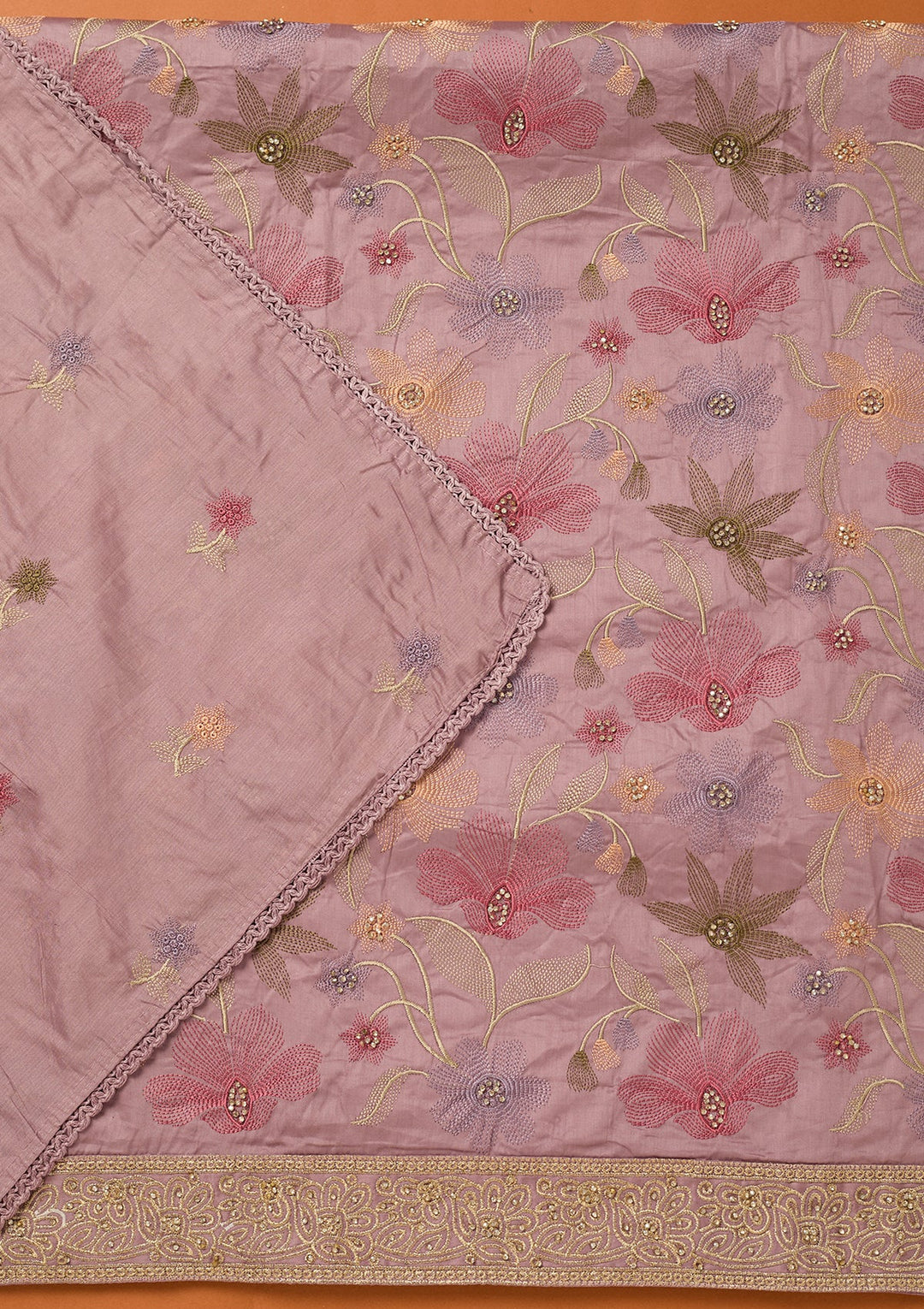 Lavender Threadwork Cotton Unstitched Salwar Suit