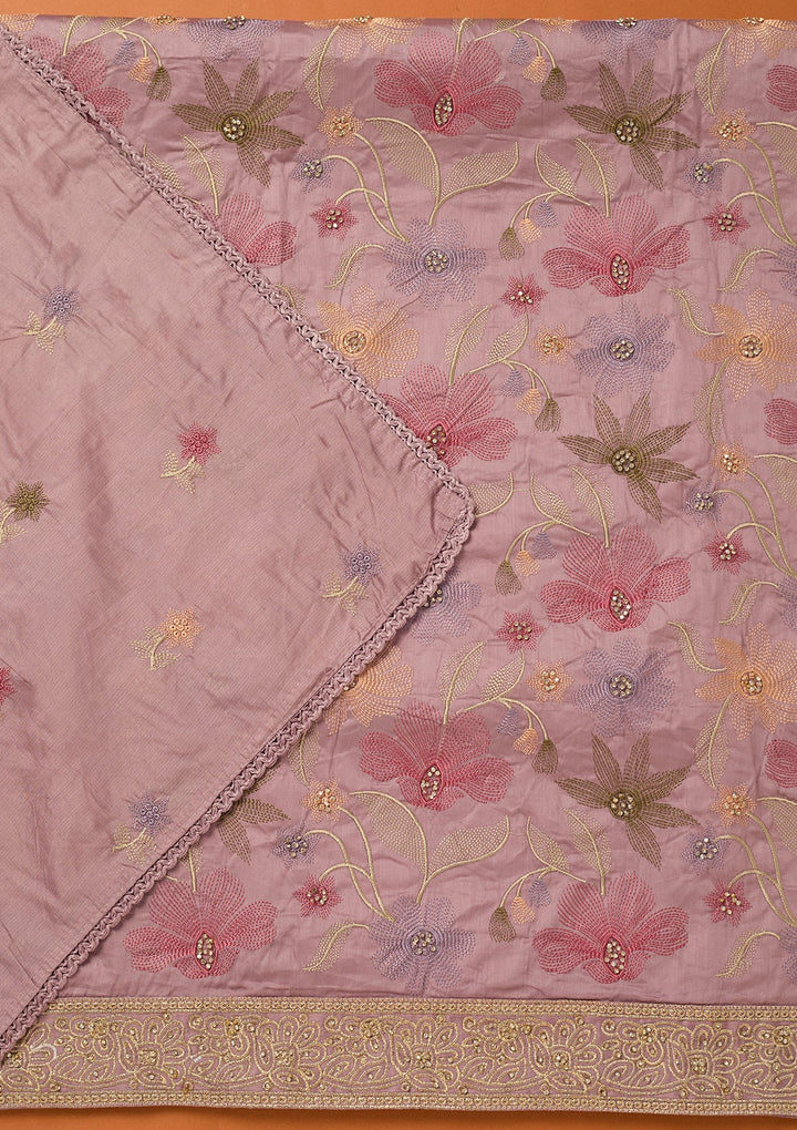 Lavender Threadwork Cotton Unstitched Salwar Suit