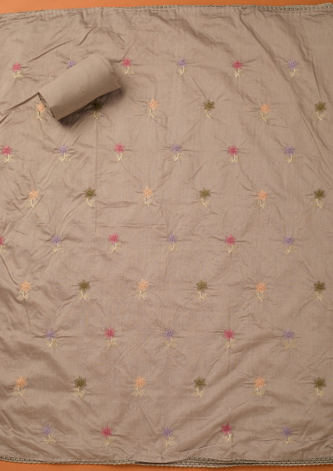 Light Grey Threadwork Cotton Unstitched Salwar Suit