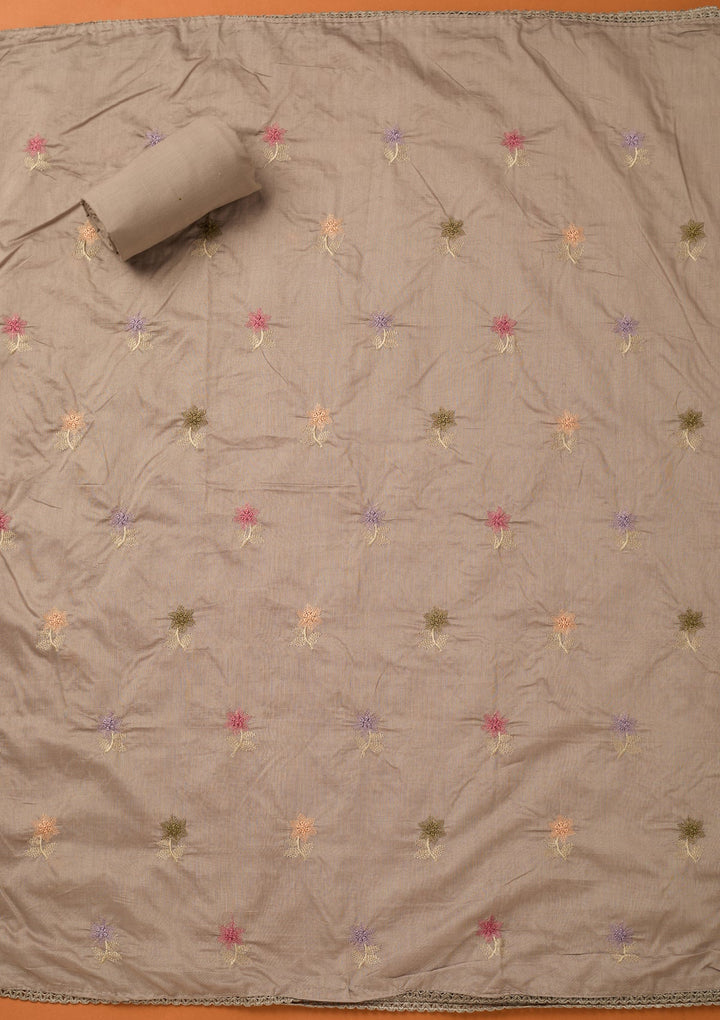 Light Grey Threadwork Cotton Unstitched Salwar Suit