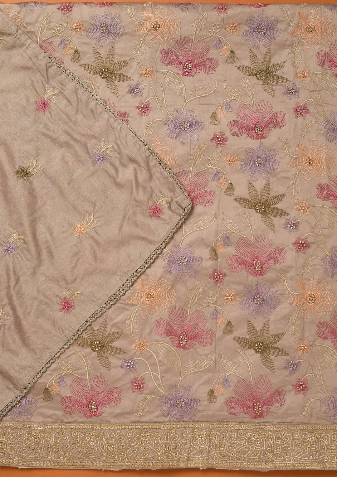 Light Grey Threadwork Cotton Unstitched Salwar Suit
