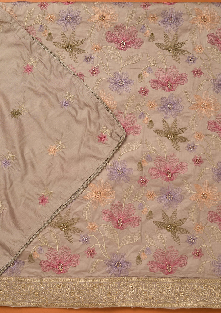 Light Grey Threadwork Cotton Unstitched Salwar Suit