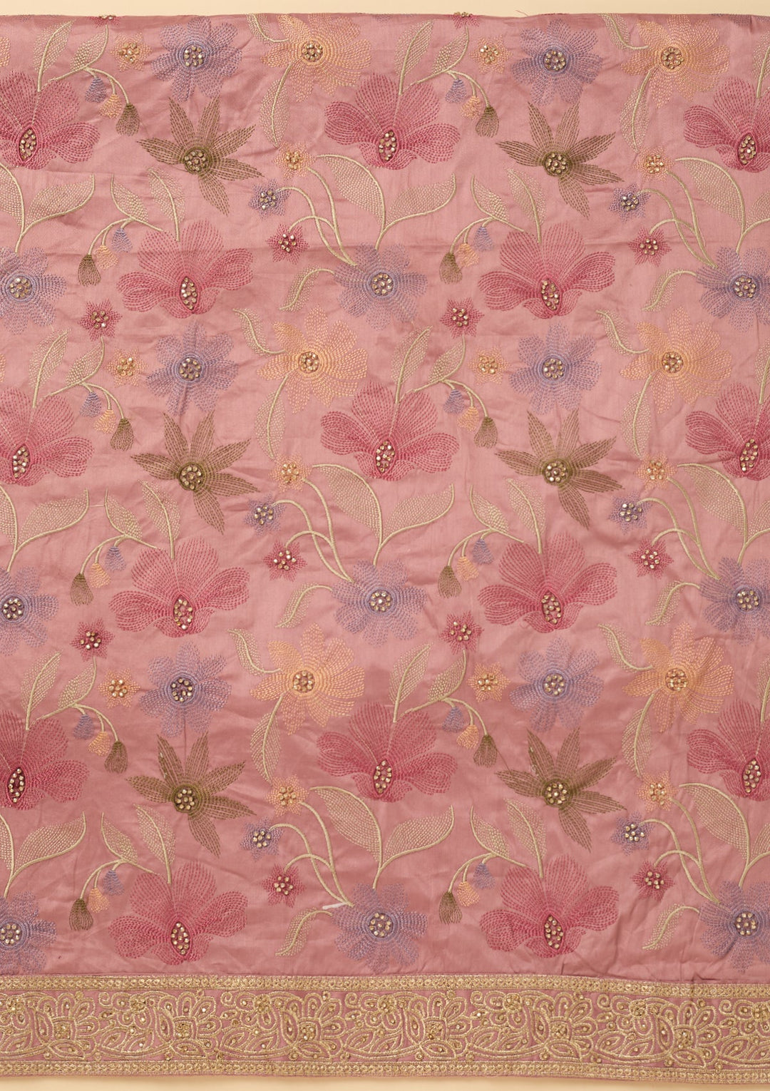 Onion Pink Threadwork Cotton Unstitched Salwar Suit