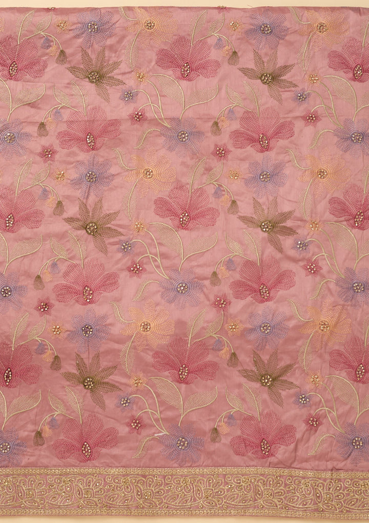 Onion Pink Threadwork Cotton Unstitched Salwar Suit