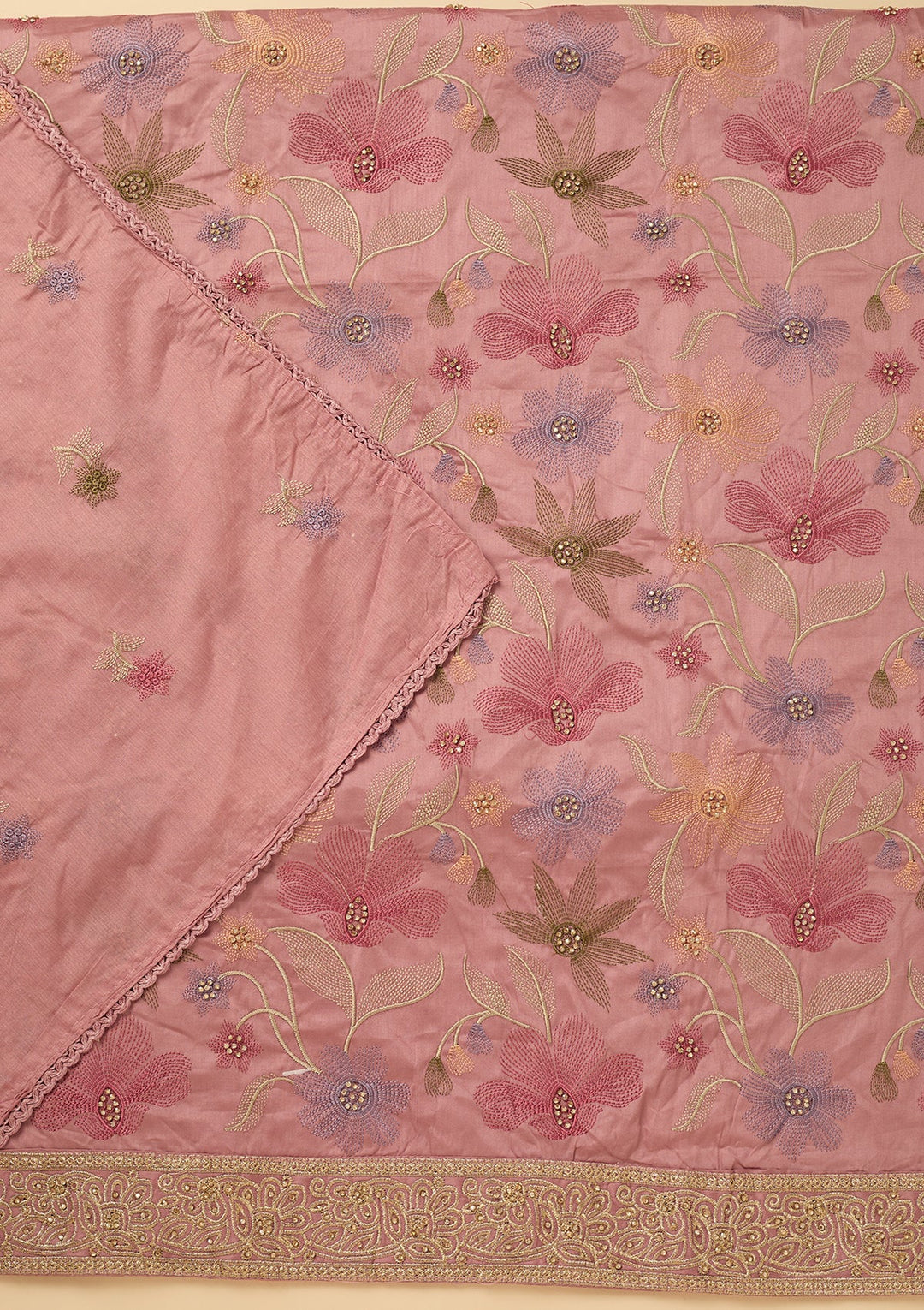 Onion Pink Threadwork Cotton Unstitched Salwar Suit