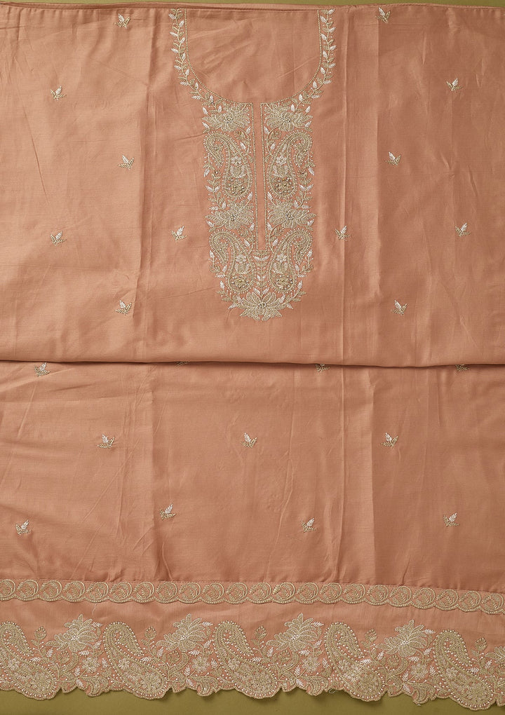 Peach Threadwork Cotton Unstitched Salwar Suit