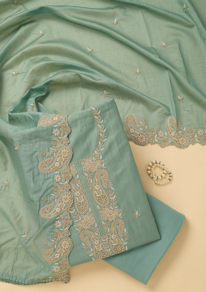 Sea Green Threadwork Cotton Unstitched Salwar Suit