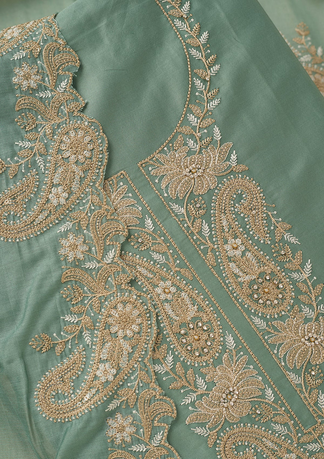Sea Green Threadwork Cotton Unstitched Salwar Suit