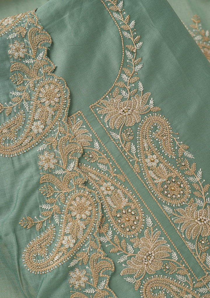 Sea Green Threadwork Cotton Unstitched Salwar Suit