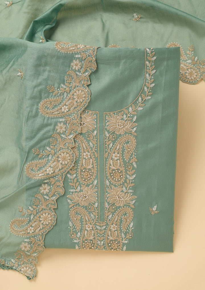 Sea Green Threadwork Cotton Unstitched Salwar Suit