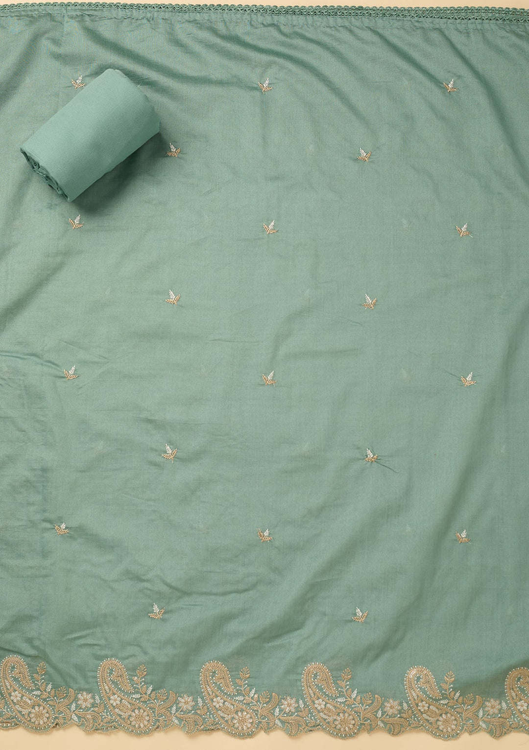 Sea Green Threadwork Cotton Unstitched Salwar Suit