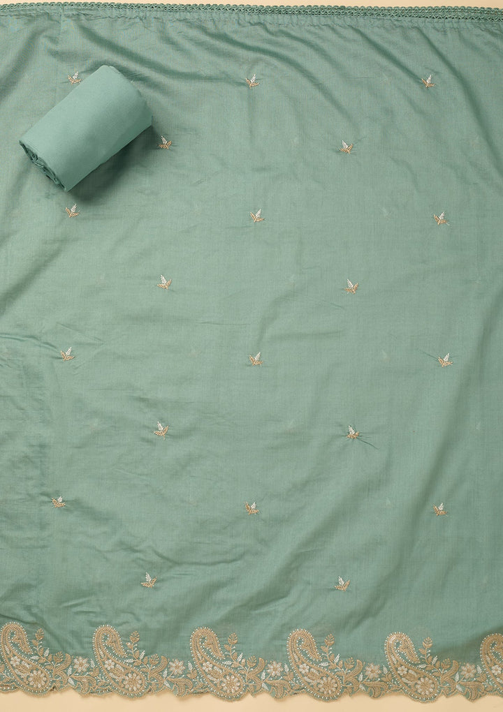 Sea Green Threadwork Cotton Unstitched Salwar Suit