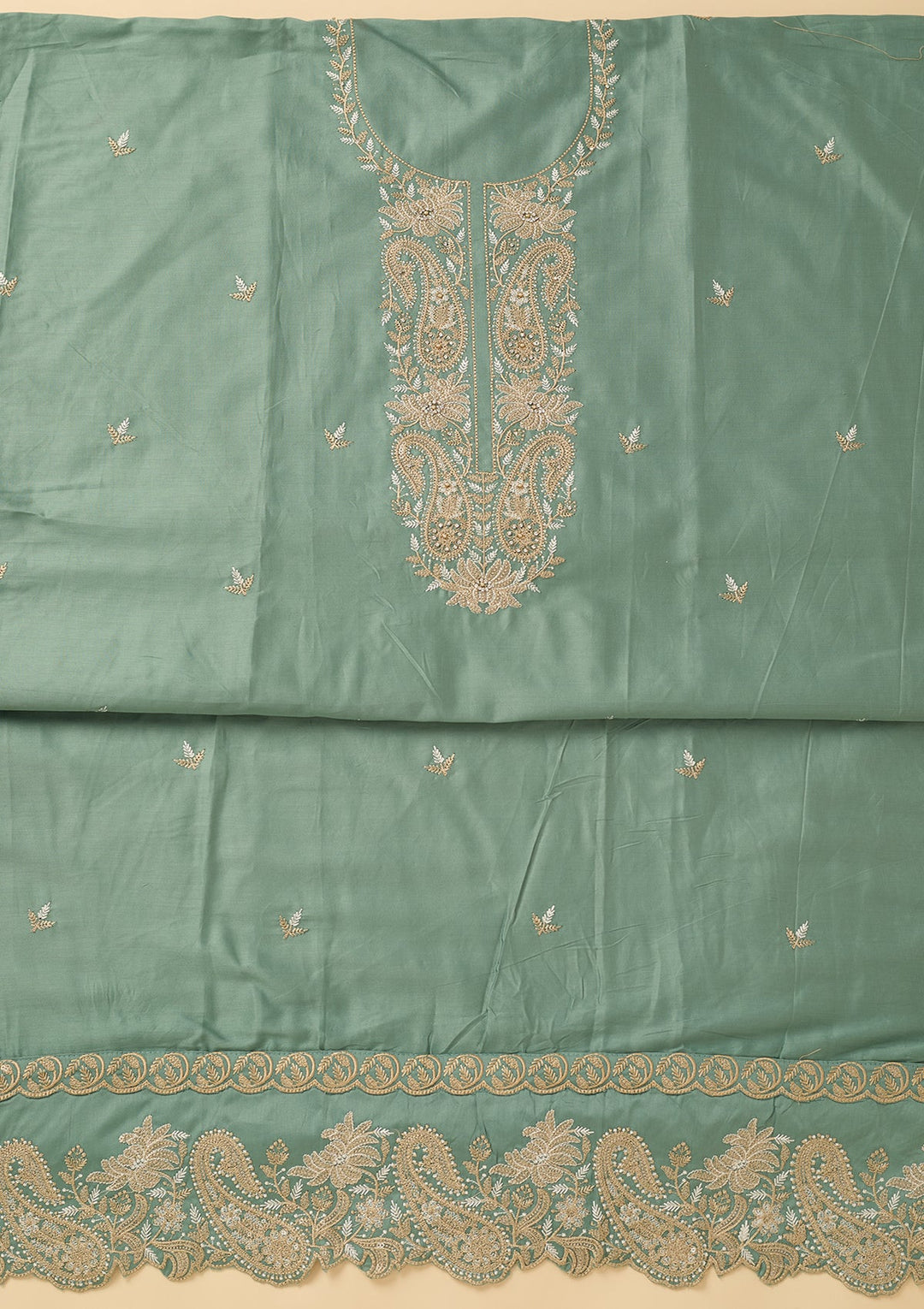 Sea Green Threadwork Cotton Unstitched Salwar Suit