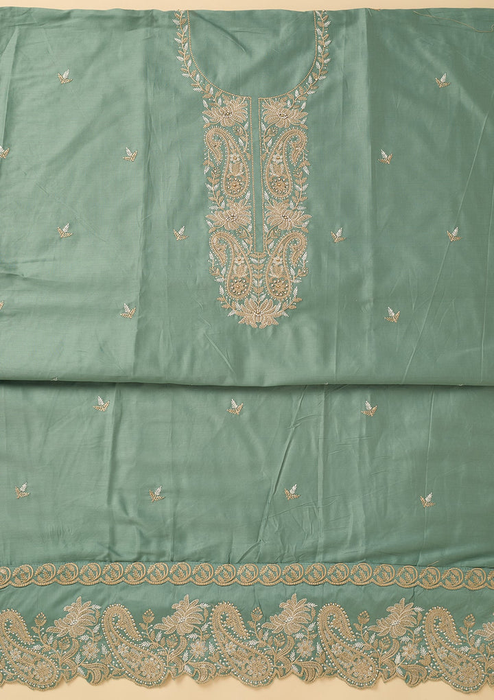 Sea Green Threadwork Cotton Unstitched Salwar Suit