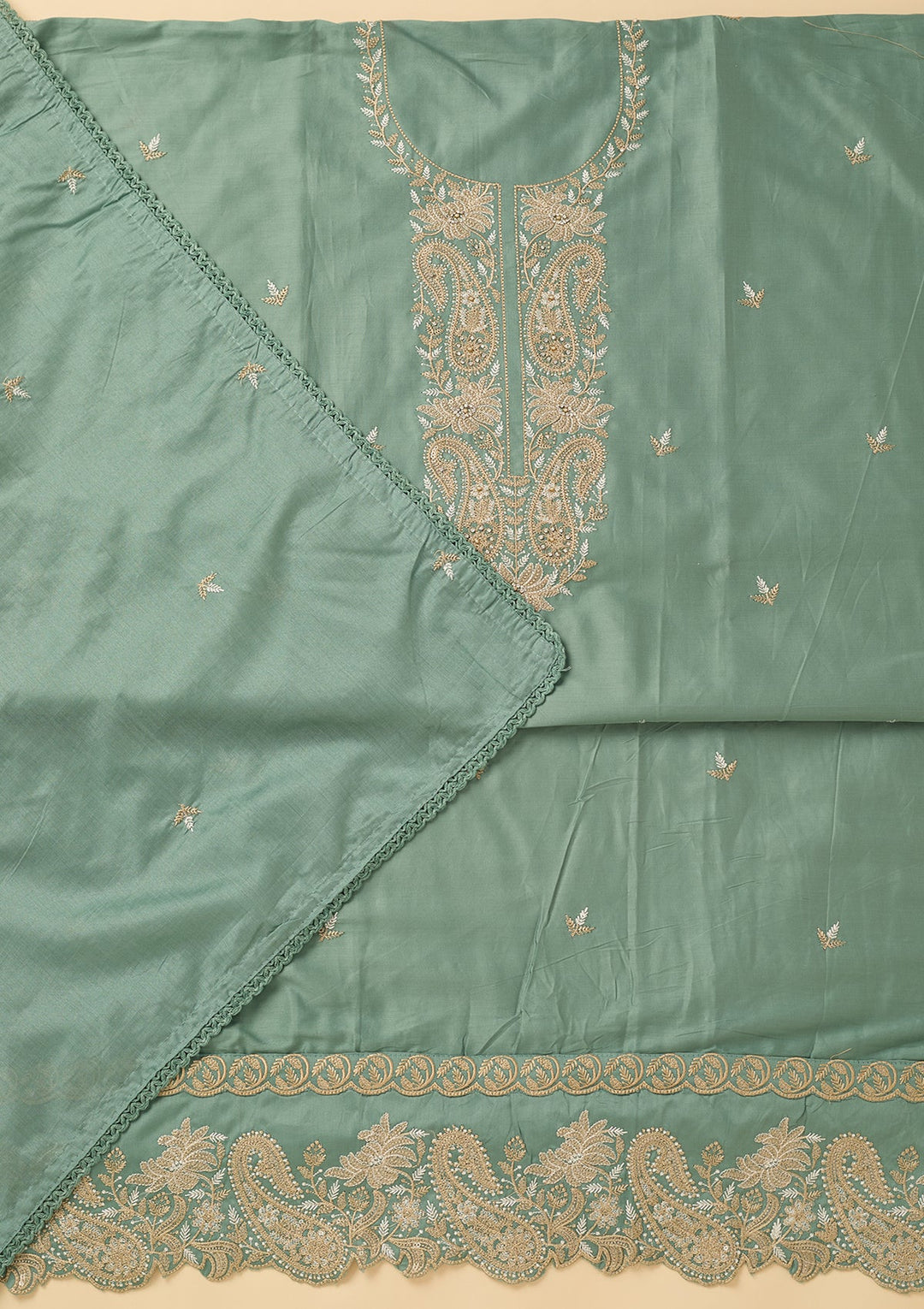 Sea Green Threadwork Cotton Unstitched Salwar Suit