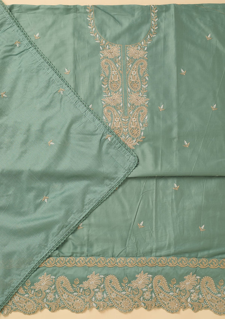 Sea Green Threadwork Cotton Unstitched Salwar Suit