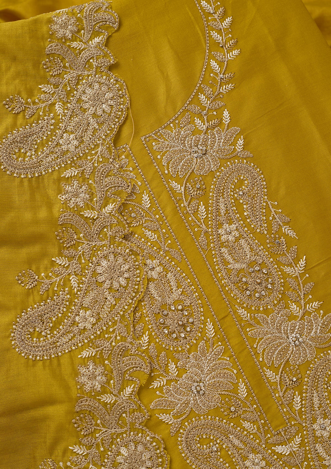 Yellow Threadwork Cotton Unstitched Salwar Suit