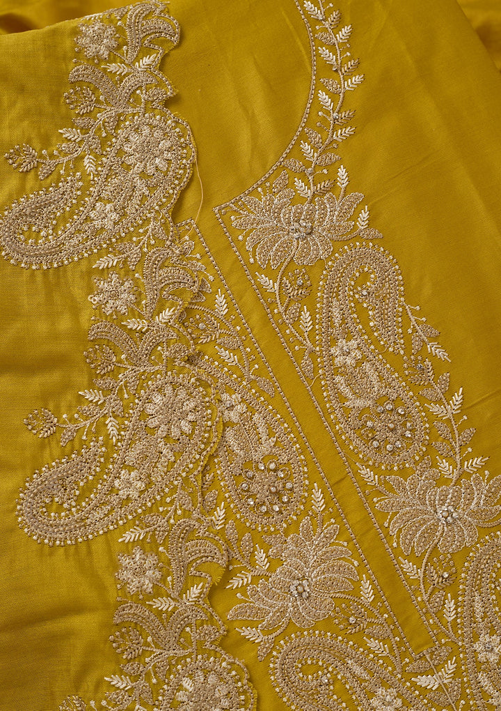Yellow Threadwork Cotton Unstitched Salwar Suit