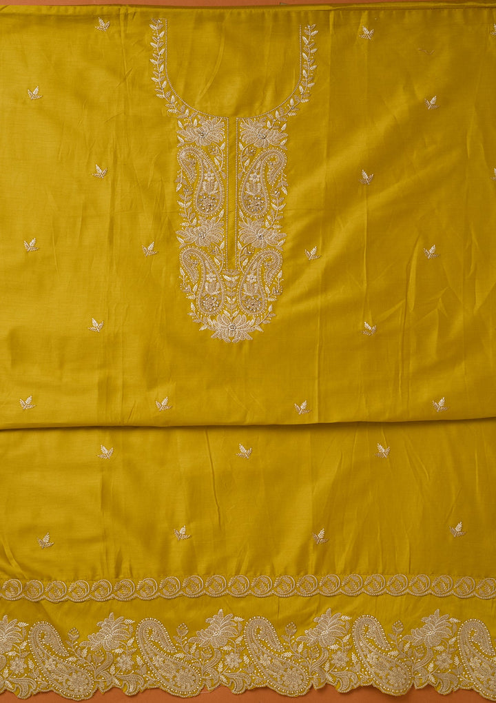 Yellow Threadwork Cotton Unstitched Salwar Suit