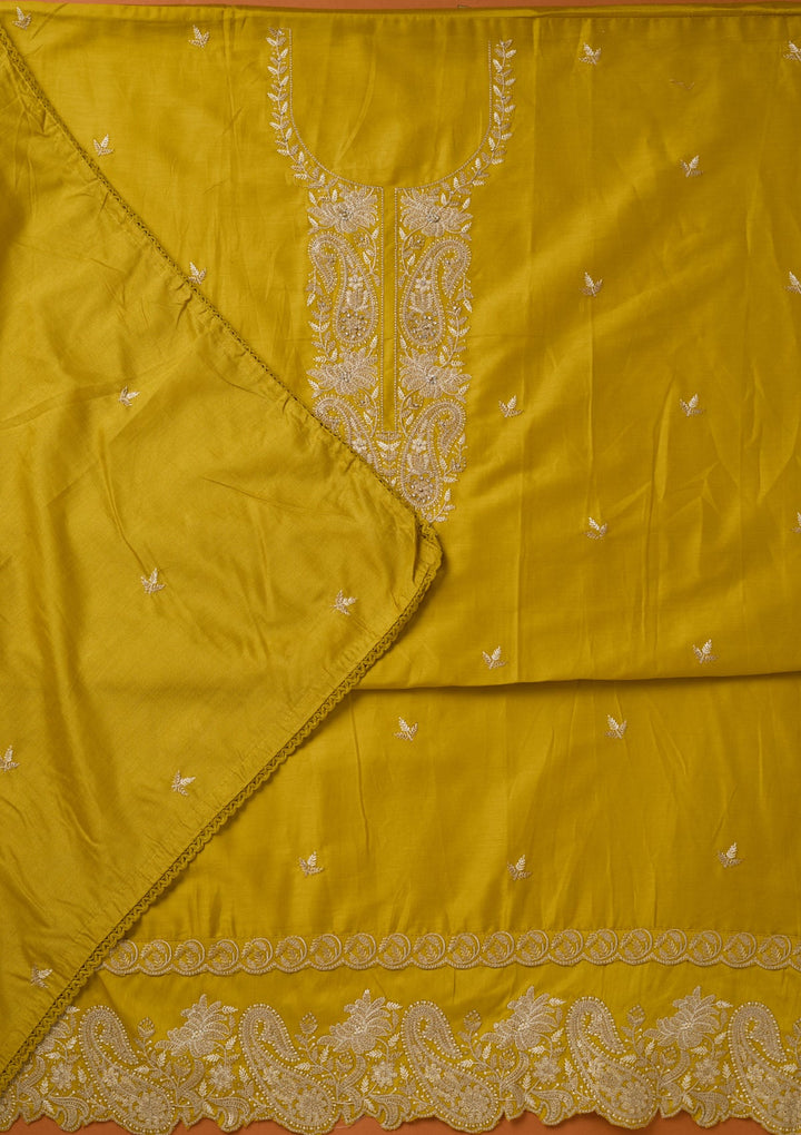 Yellow Threadwork Cotton Unstitched Salwar Suit