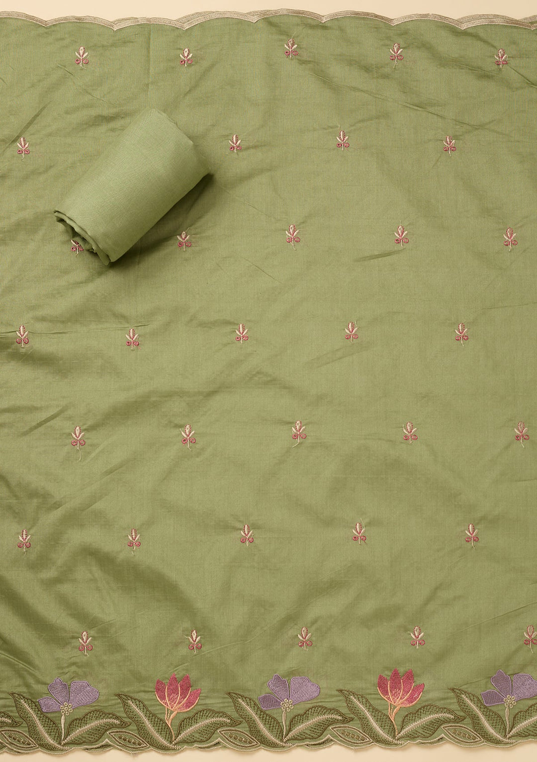 Leaf Green Threadwork Cotton Unstitched Salwar Suit