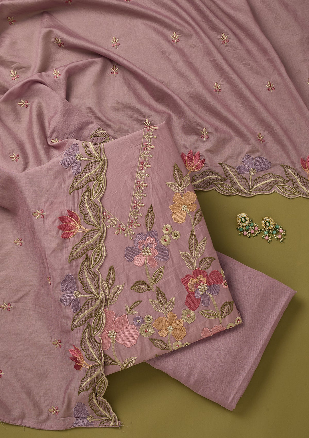 Lavender Threadwork Cotton Unstitched Salwar Suit