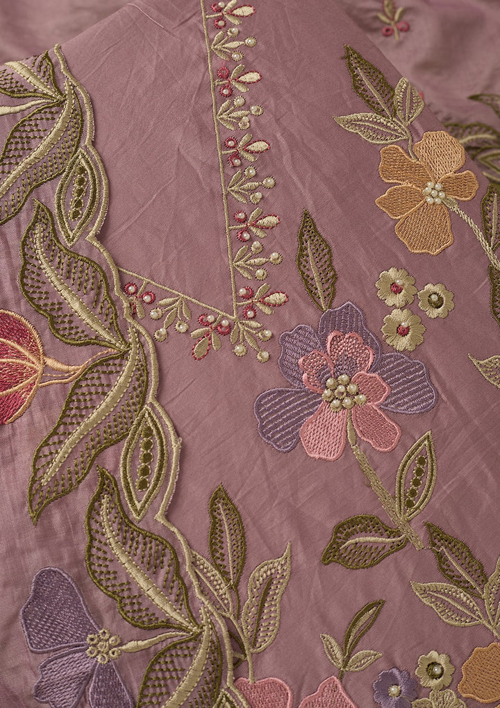 Lavender Threadwork Cotton Unstitched Salwar Suit