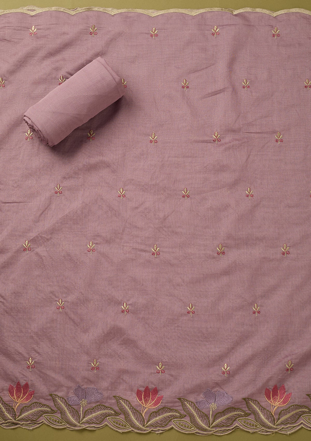 Lavender Threadwork Cotton Unstitched Salwar Suit