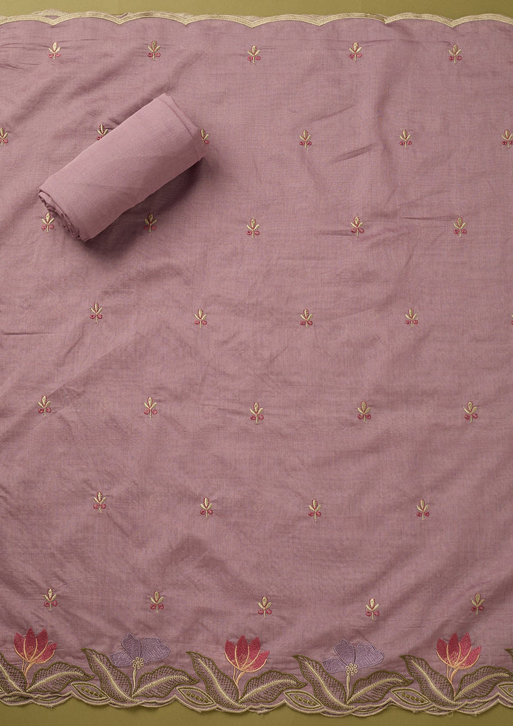 Lavender Threadwork Cotton Unstitched Salwar Suit