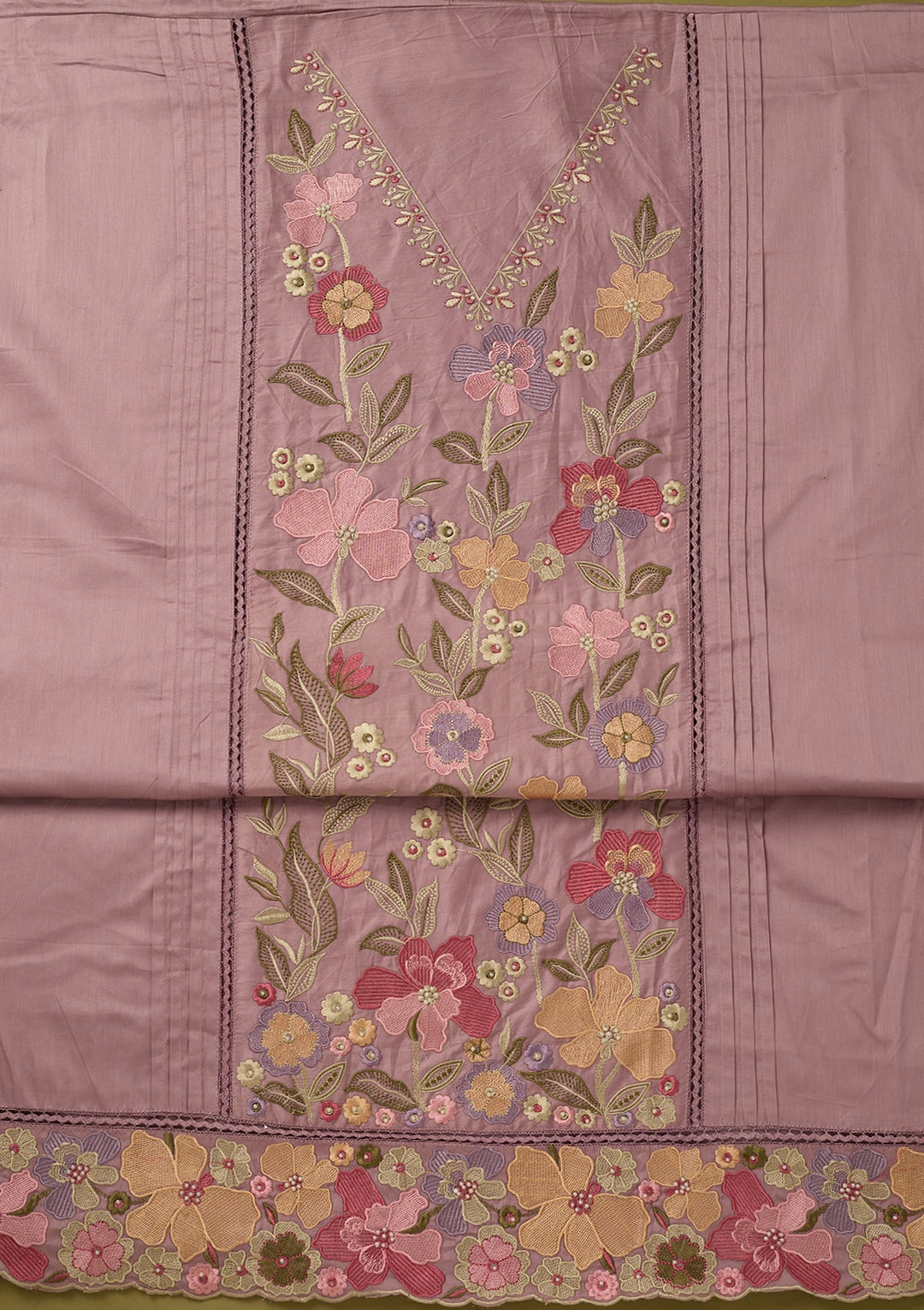 Lavender Threadwork Cotton Unstitched Salwar Suit