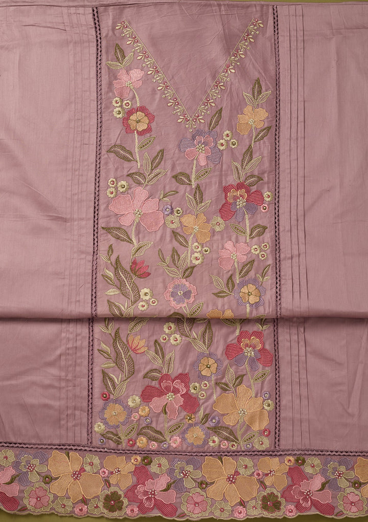 Lavender Threadwork Cotton Unstitched Salwar Suit