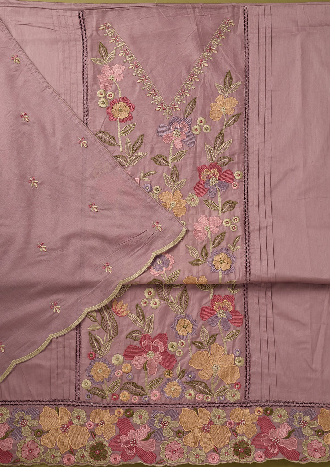Lavender Threadwork Cotton Unstitched Salwar Suit